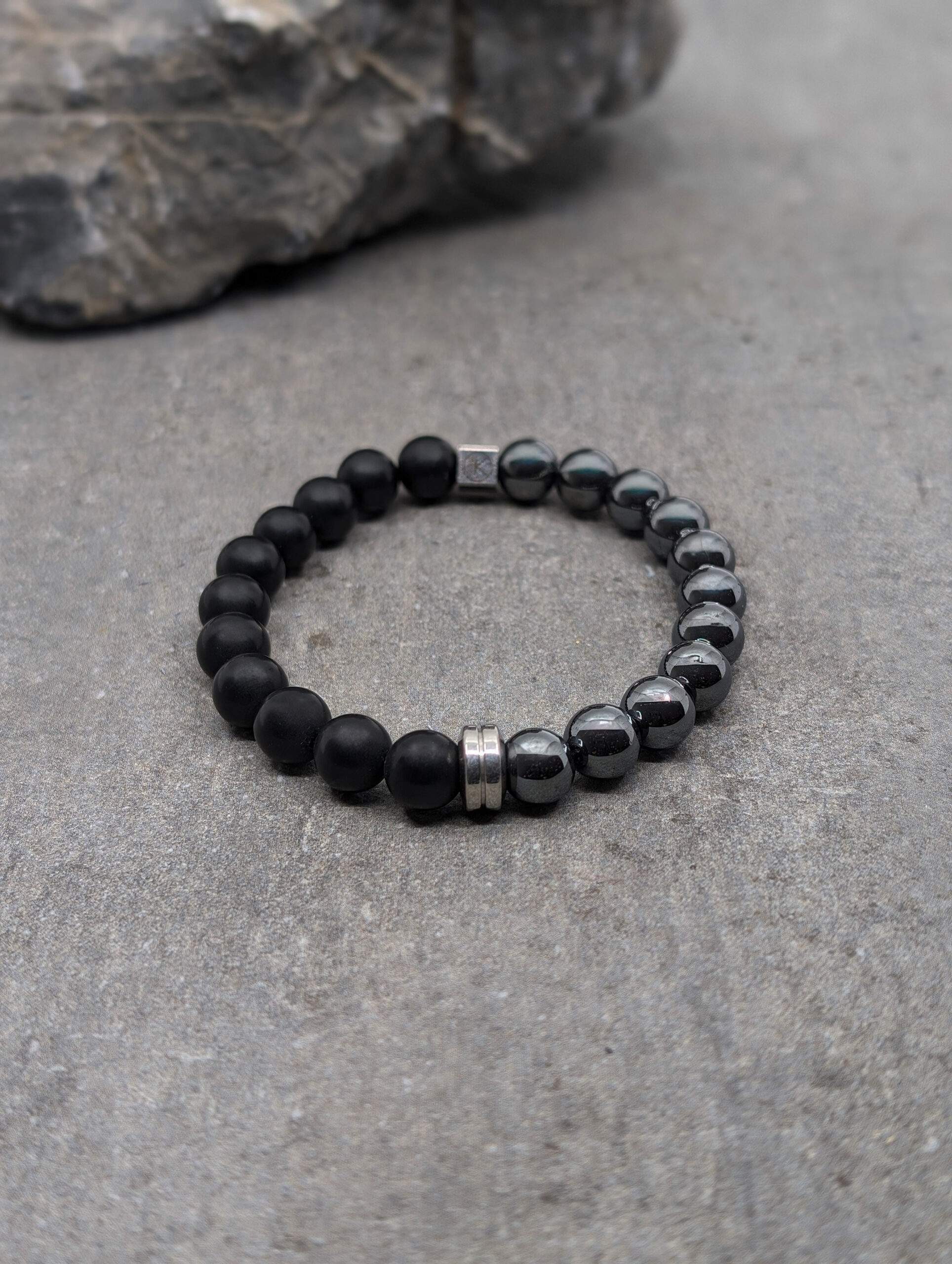 IKOBA Bracelets Hématite Agate Noire bracelet bicolore 8mm
