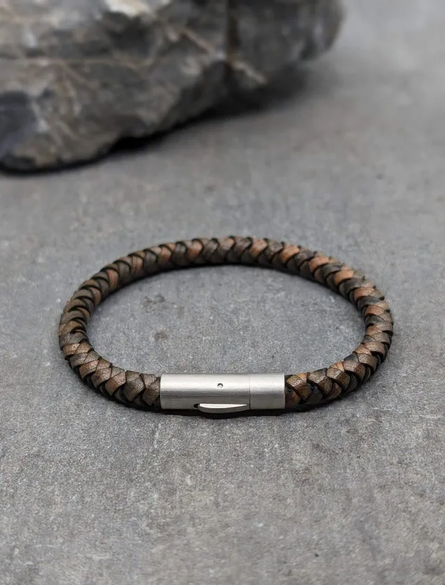 IKOBA Bracelet Cuir Rond Marron Fermoir Brossé Mat