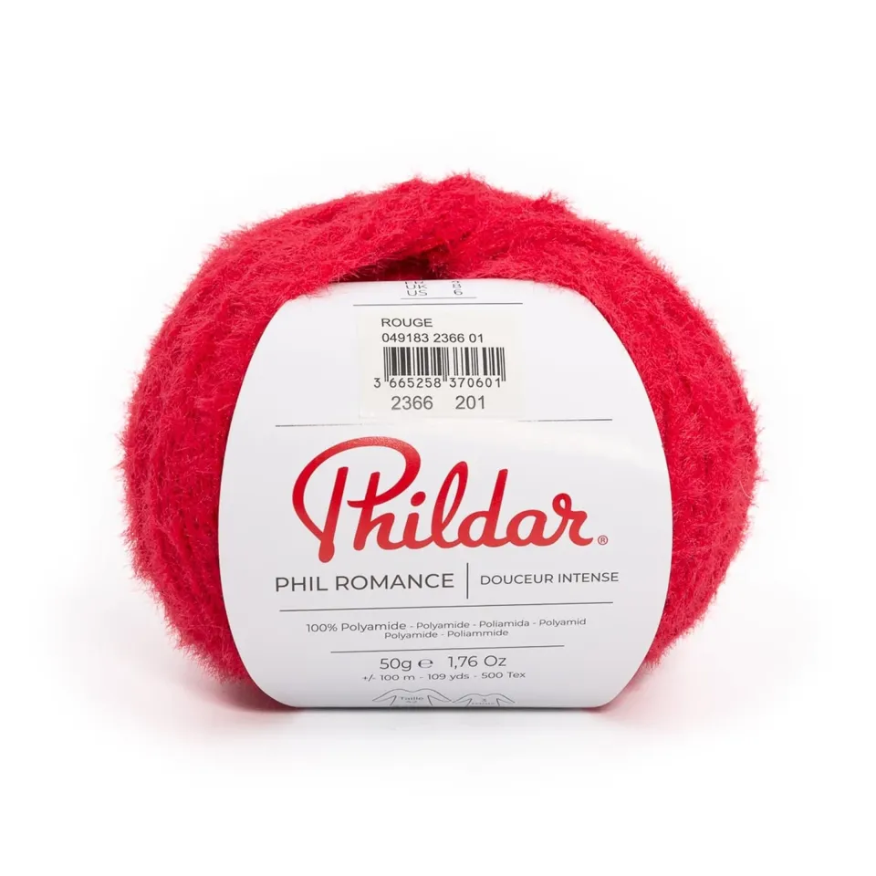 Phildar Phil Romance pelote Rouge 50g fil poilu doux