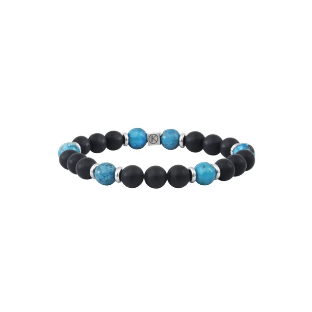 IKOBA Bracelet Opale Bleue et Agate Noire 8 mm perles