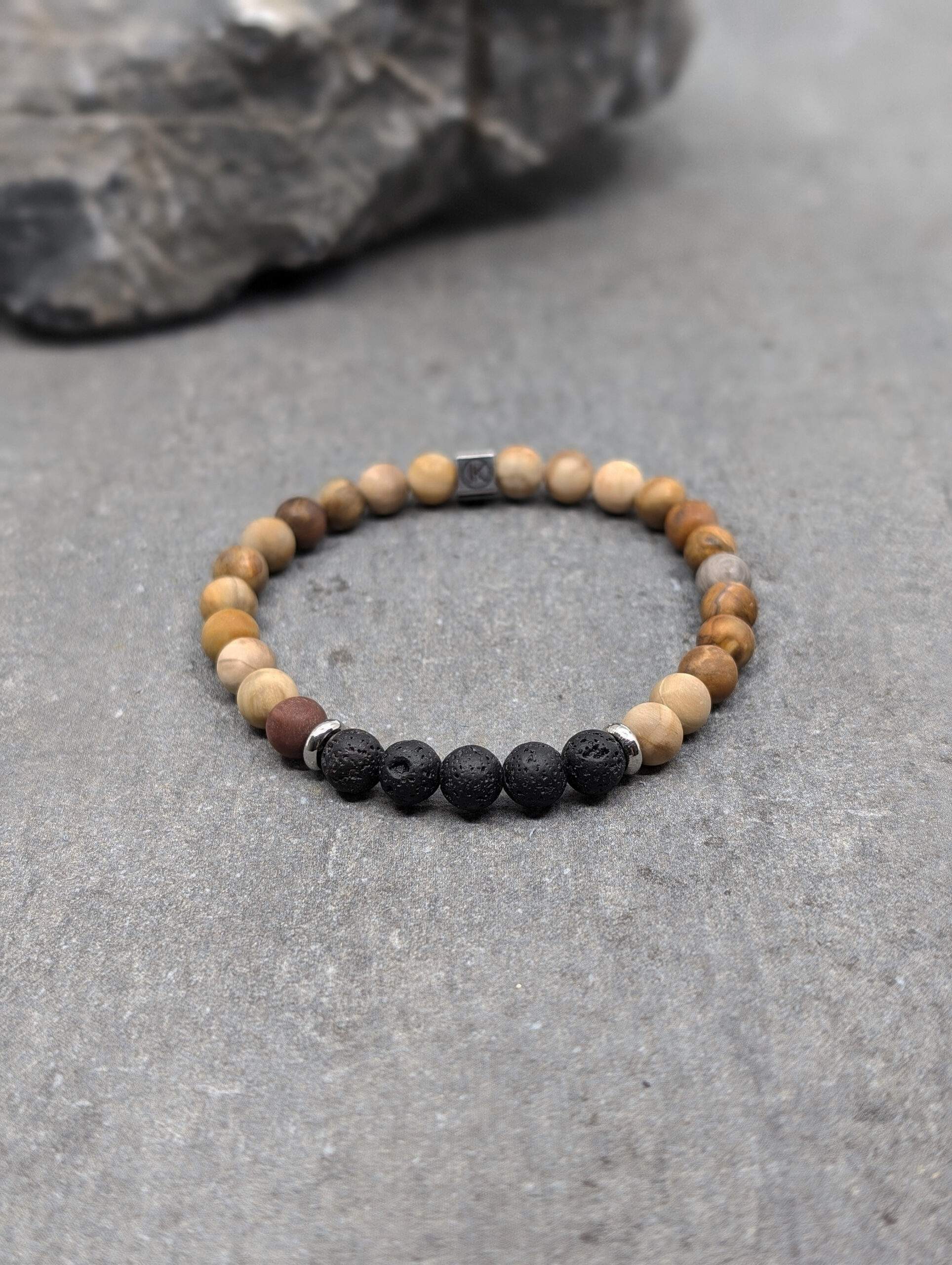 IKOBA Bracelets bois fossilisé lave 6mm bracelet pierre