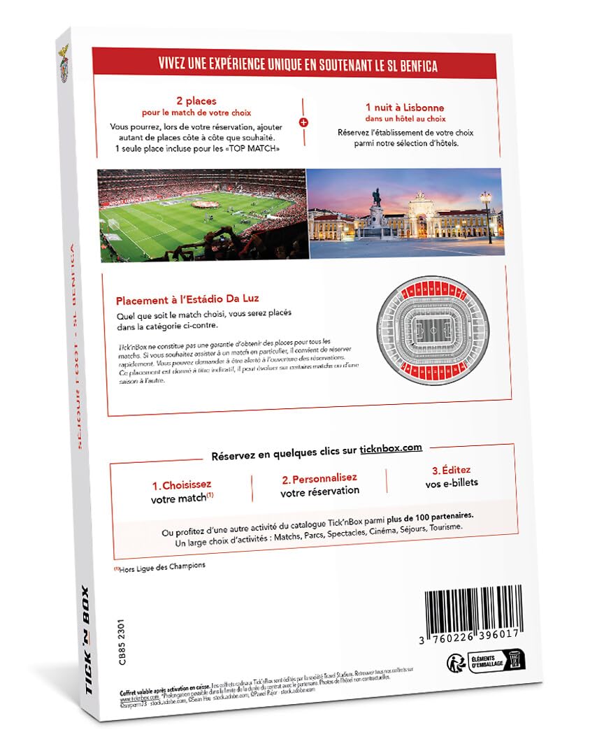 Tick&Box SL Benfica séjour match + hôtel coffret 2 pers