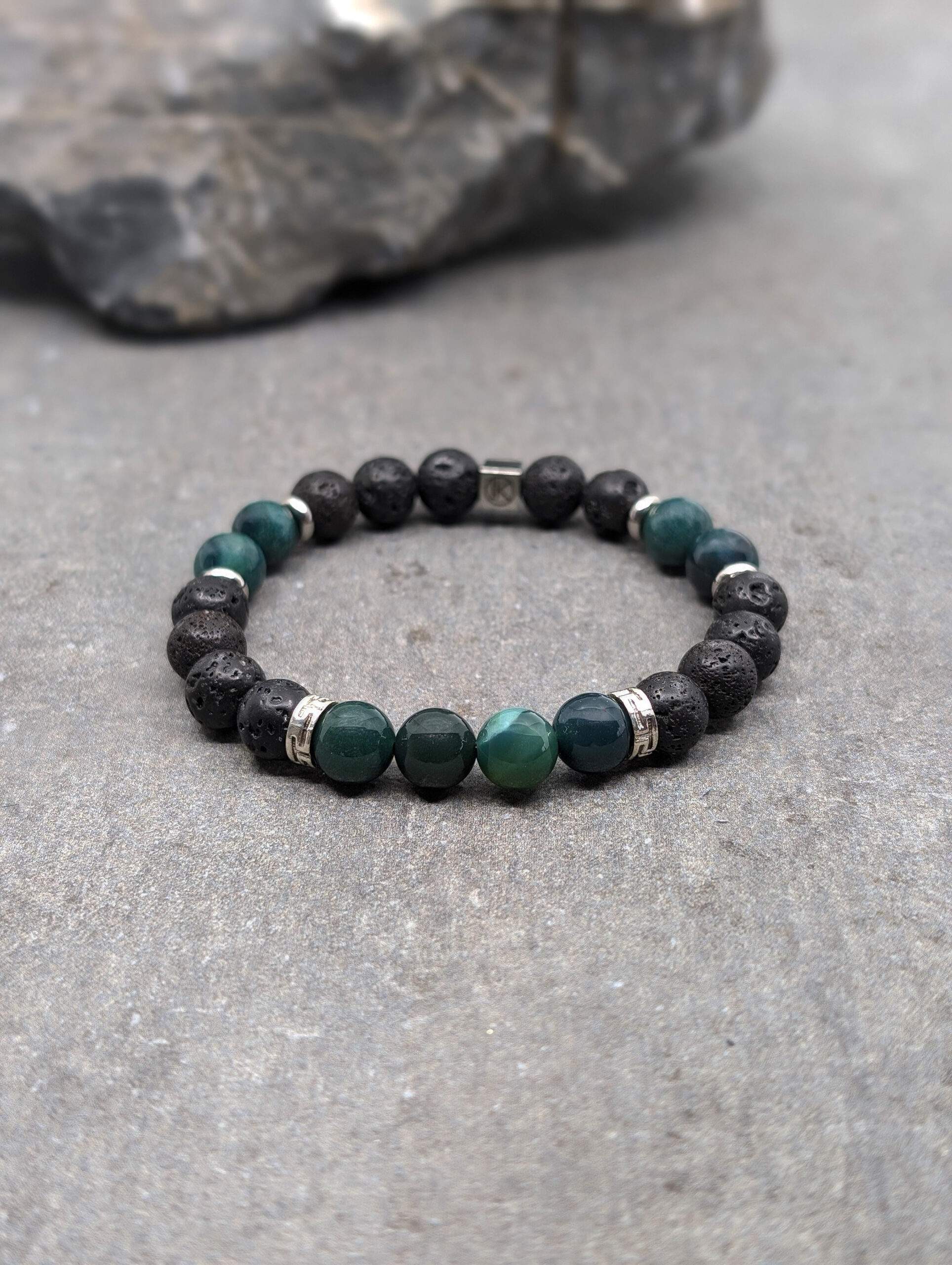 IKOBA Bracelet agate mousse et lave 8mm pierres naturelles