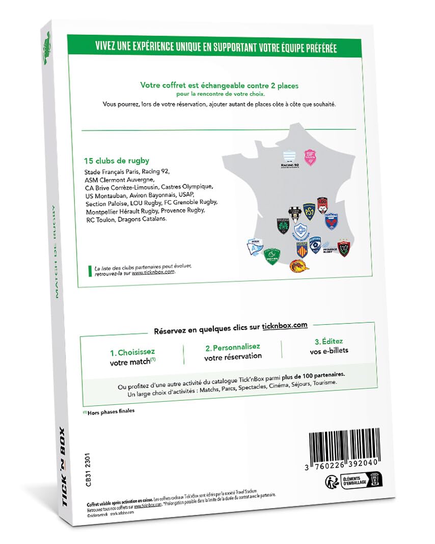Wonderbox Évènements Sportifs 100% Rugby coffret 2 pers.