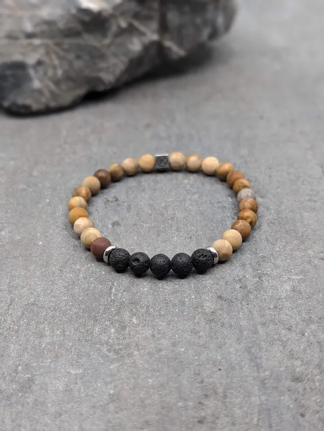 IKOBA Bracelets bois fossilisé lave 6mm bracelet pierre
