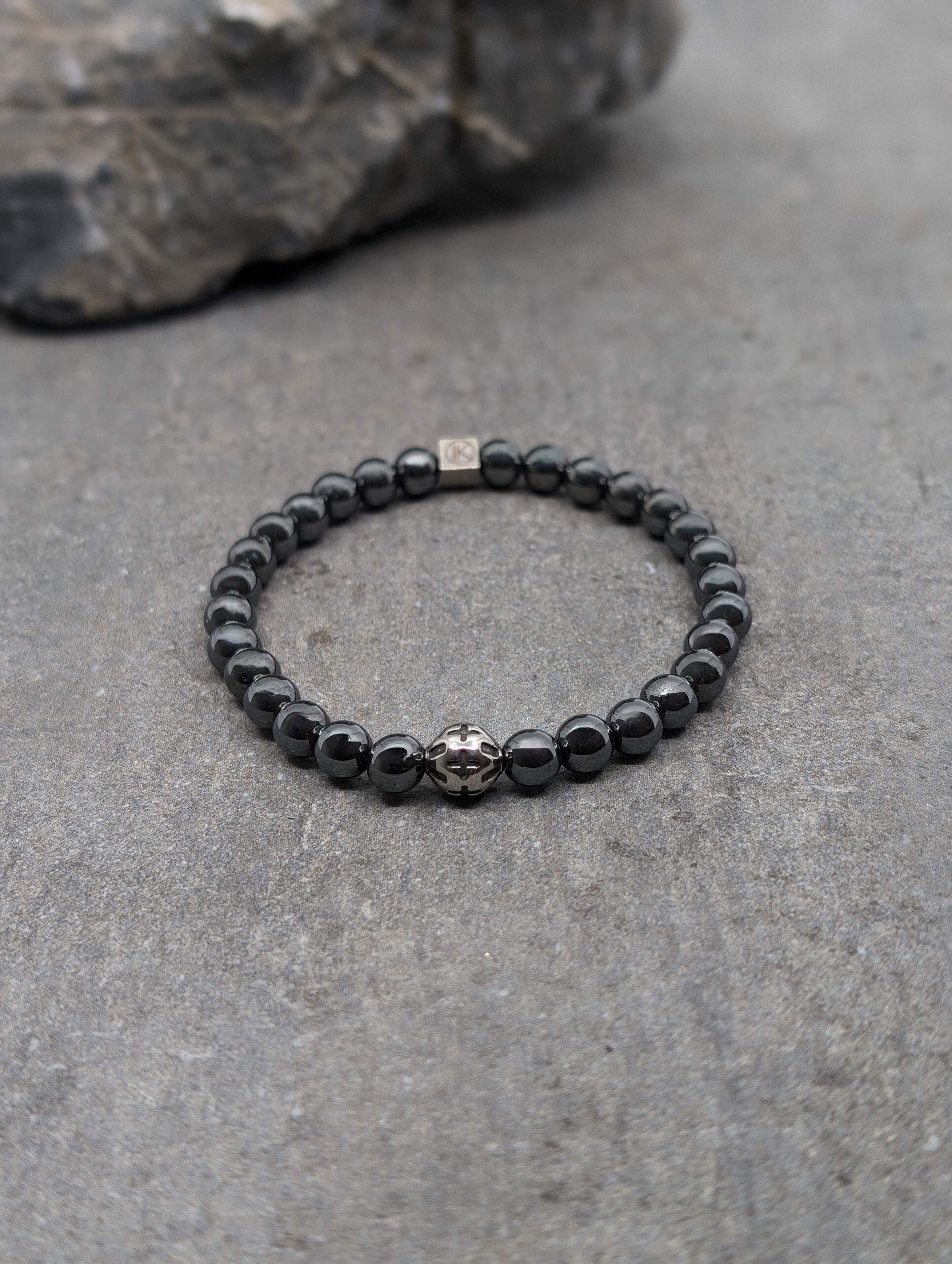 IKOBA Bracelets bracelet hématite 6mm acier inoxydable homme