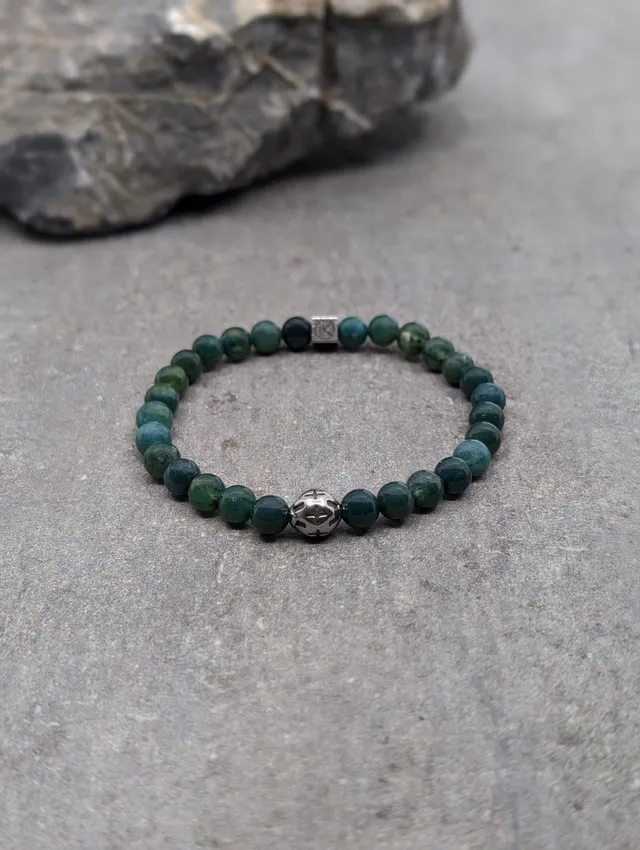 IKOBA Bracelet Agate Mousse Acier Inoxydable 6 mm