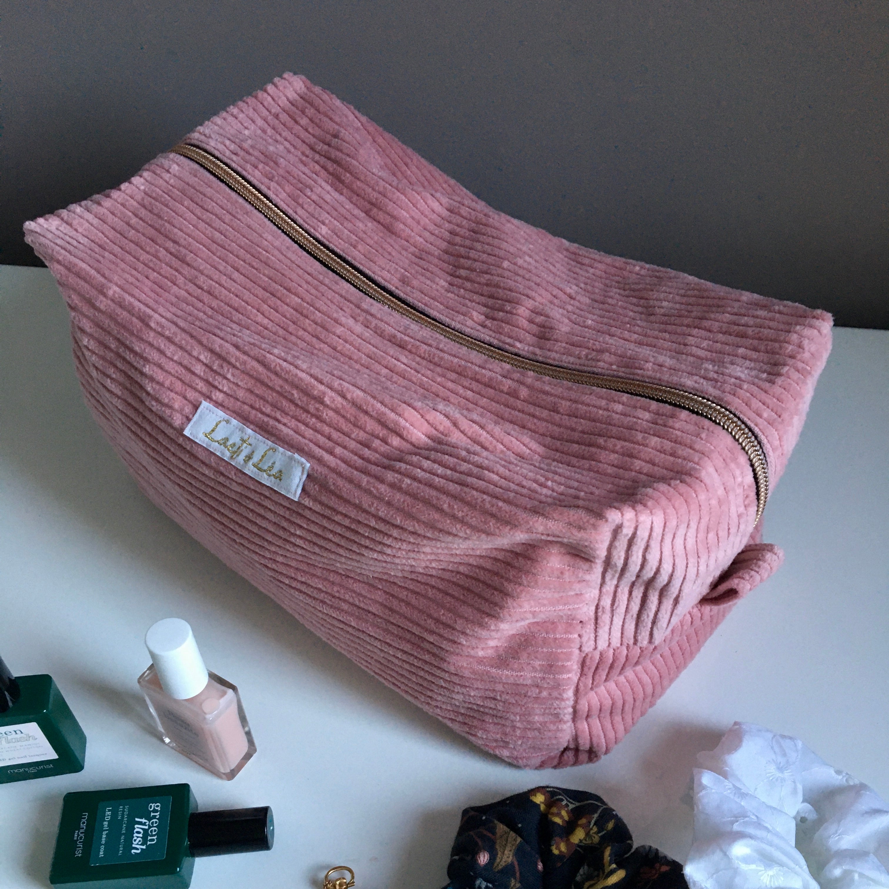 Laeti & Léa Trousses et pochettes trousse cube Velours Rose MINI