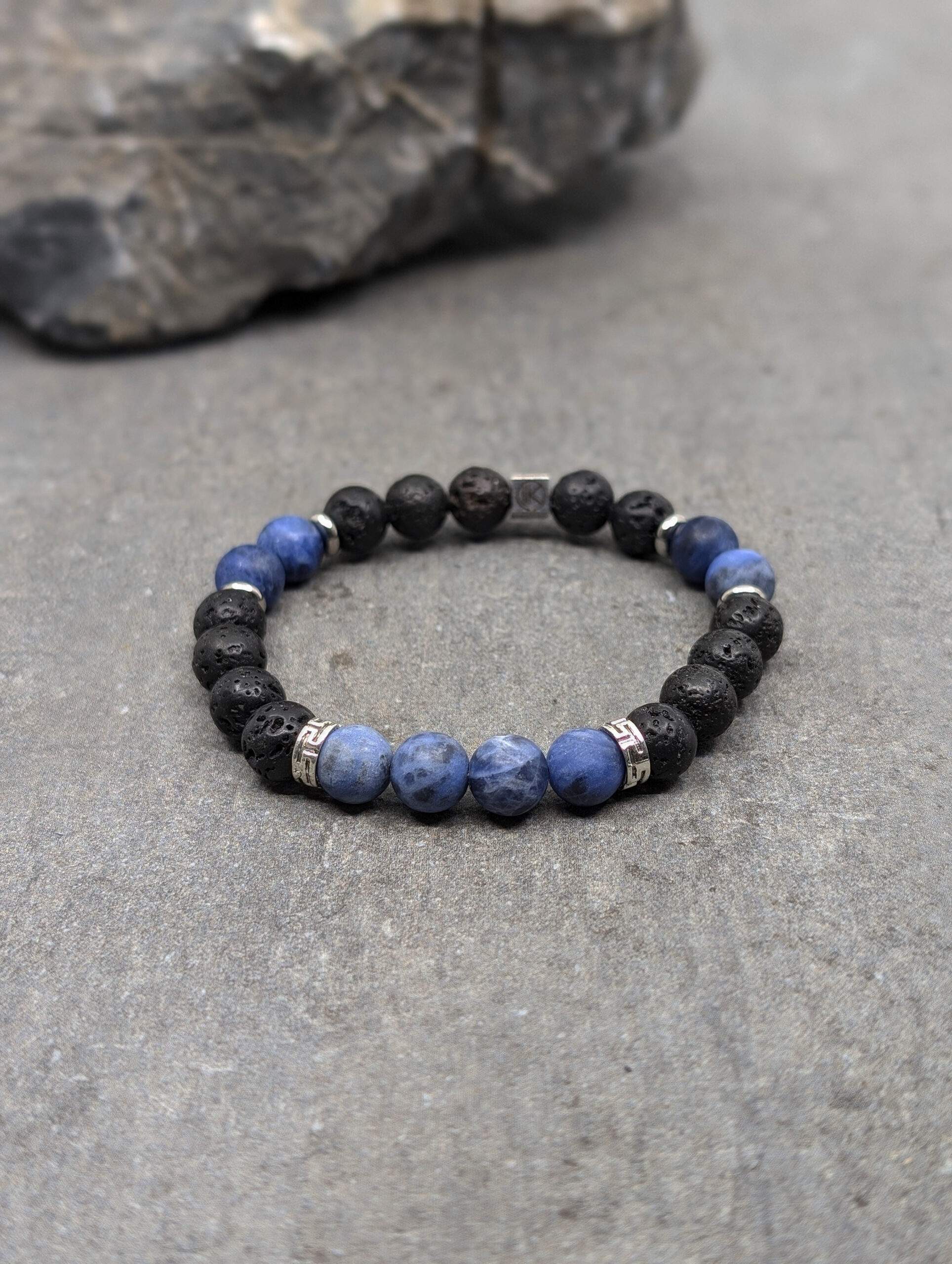 IKOBA Bracelet sodalite dépolie lave 8mm pierres