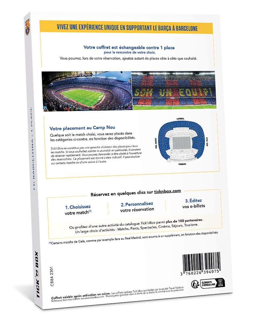 Tick&Box FC Barcelone coffret match foot 1 place domicile