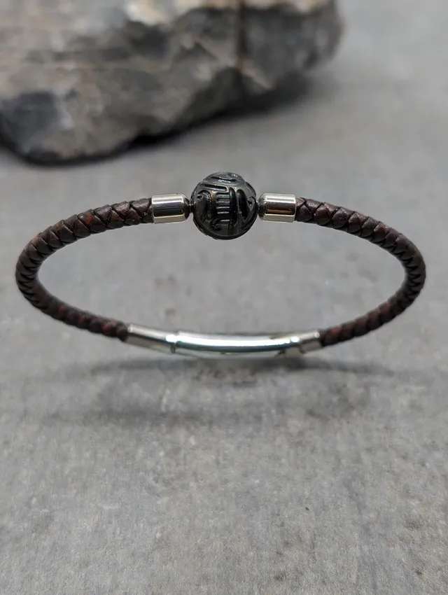 IKOBA Bracelets bracelet cuir perle Tahiti gravée