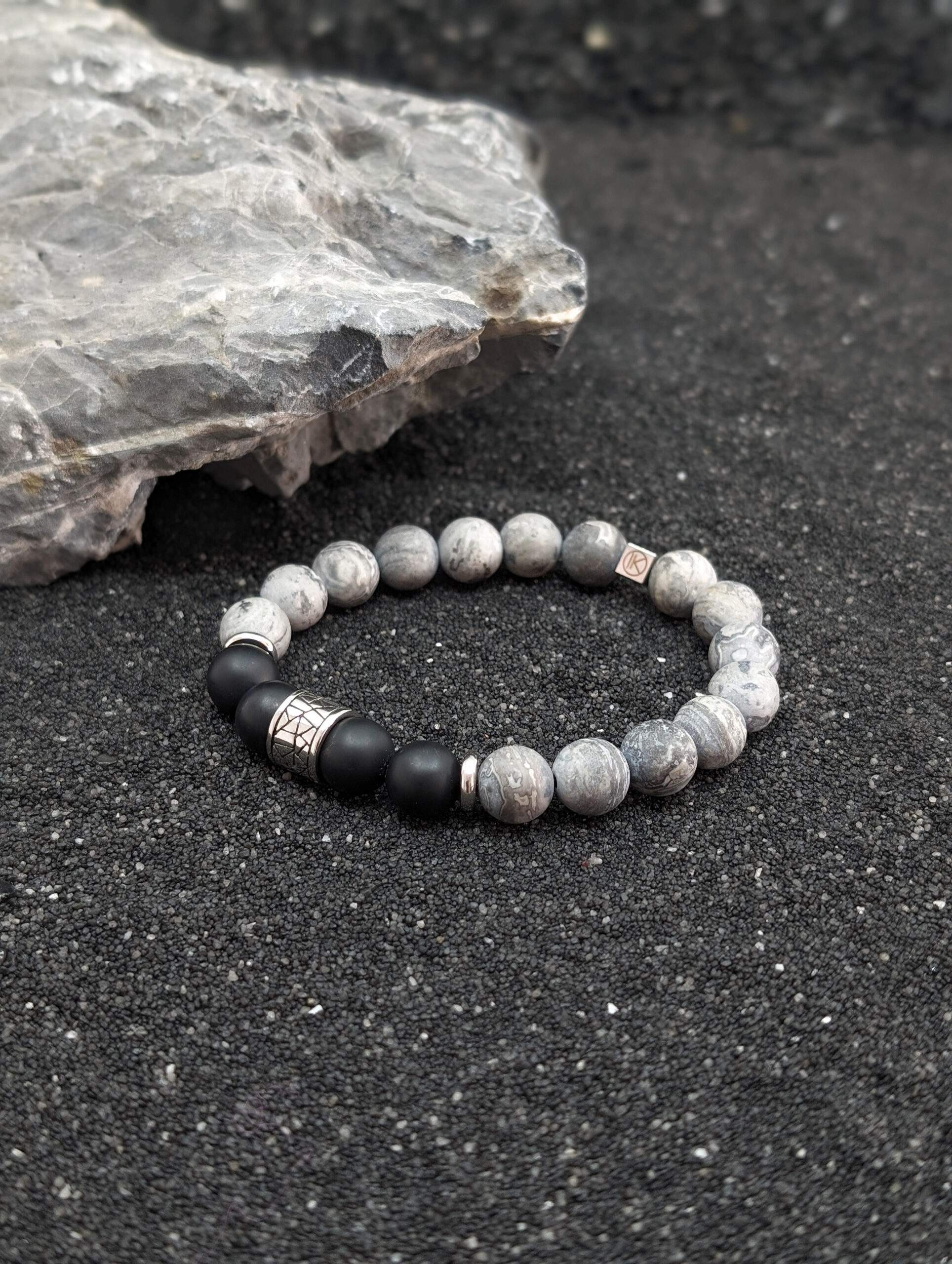 IKOBA Bracelets bracelet jaspe paysage gris dépoli 10 mm