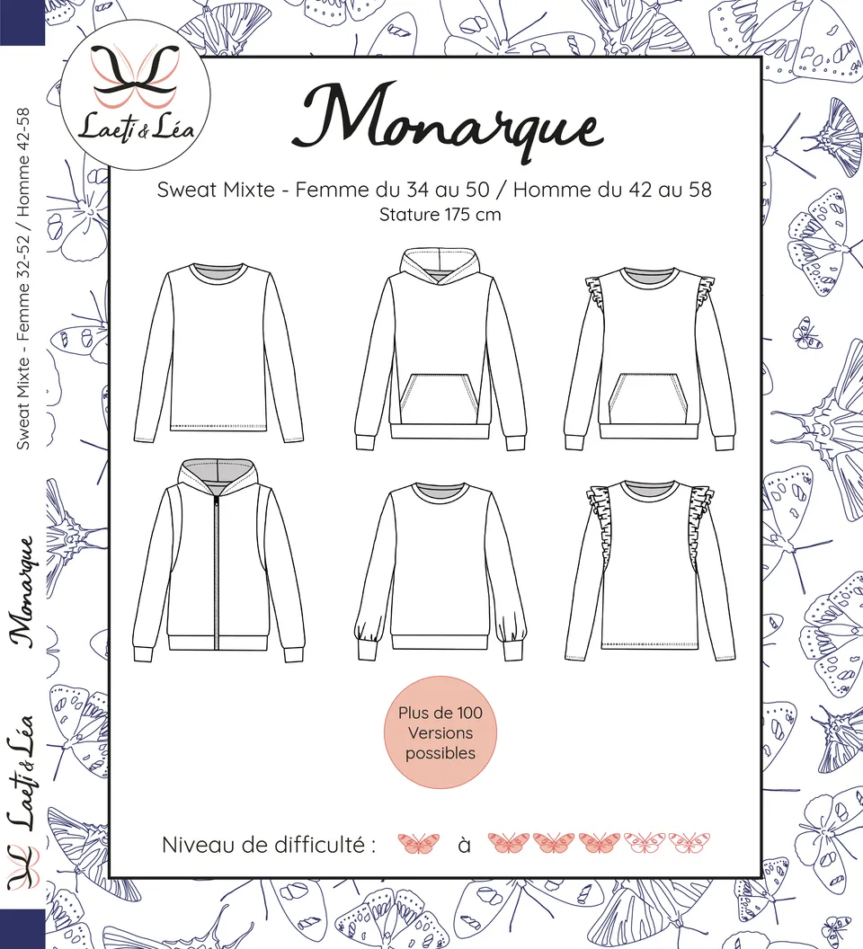 Laeti & Léa Monarque patron couture sweat XS-XXXL PDF