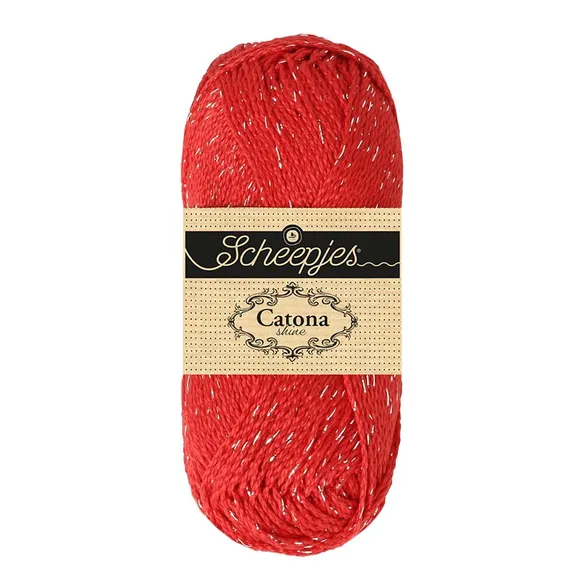 Scheepjes Catona Shine fil coton 115-S rouge chaud argent