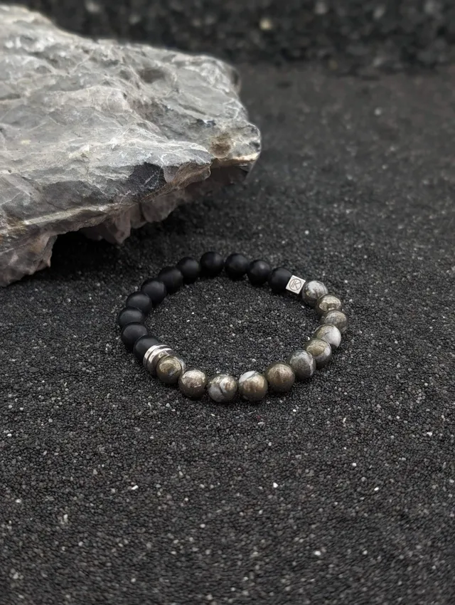 IKOBA Bracelets bracelet bicolore pyrite agate noire 8mm