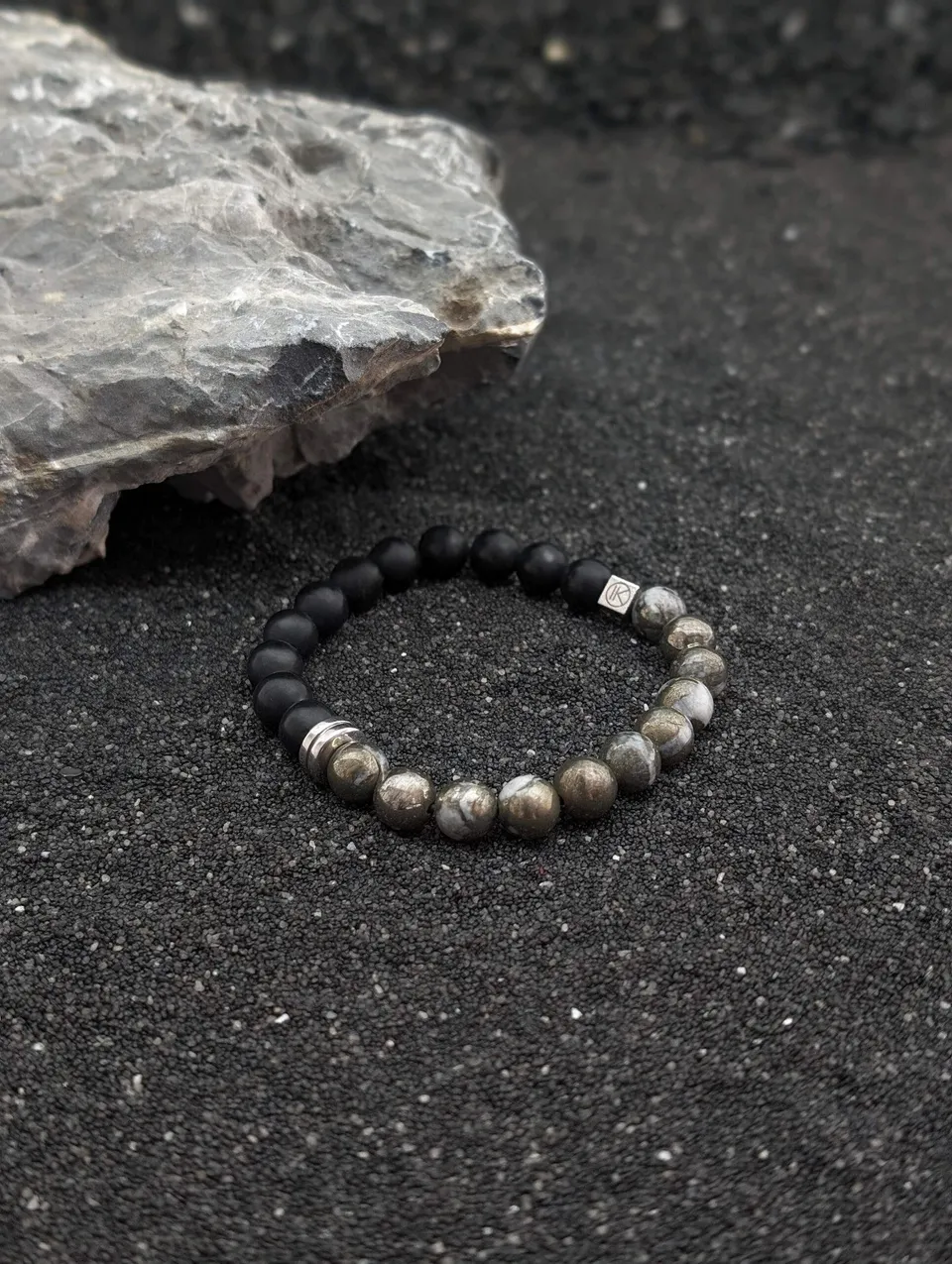 IKOBA Bracelets bracelet bicolore pyrite agate noire 8mm