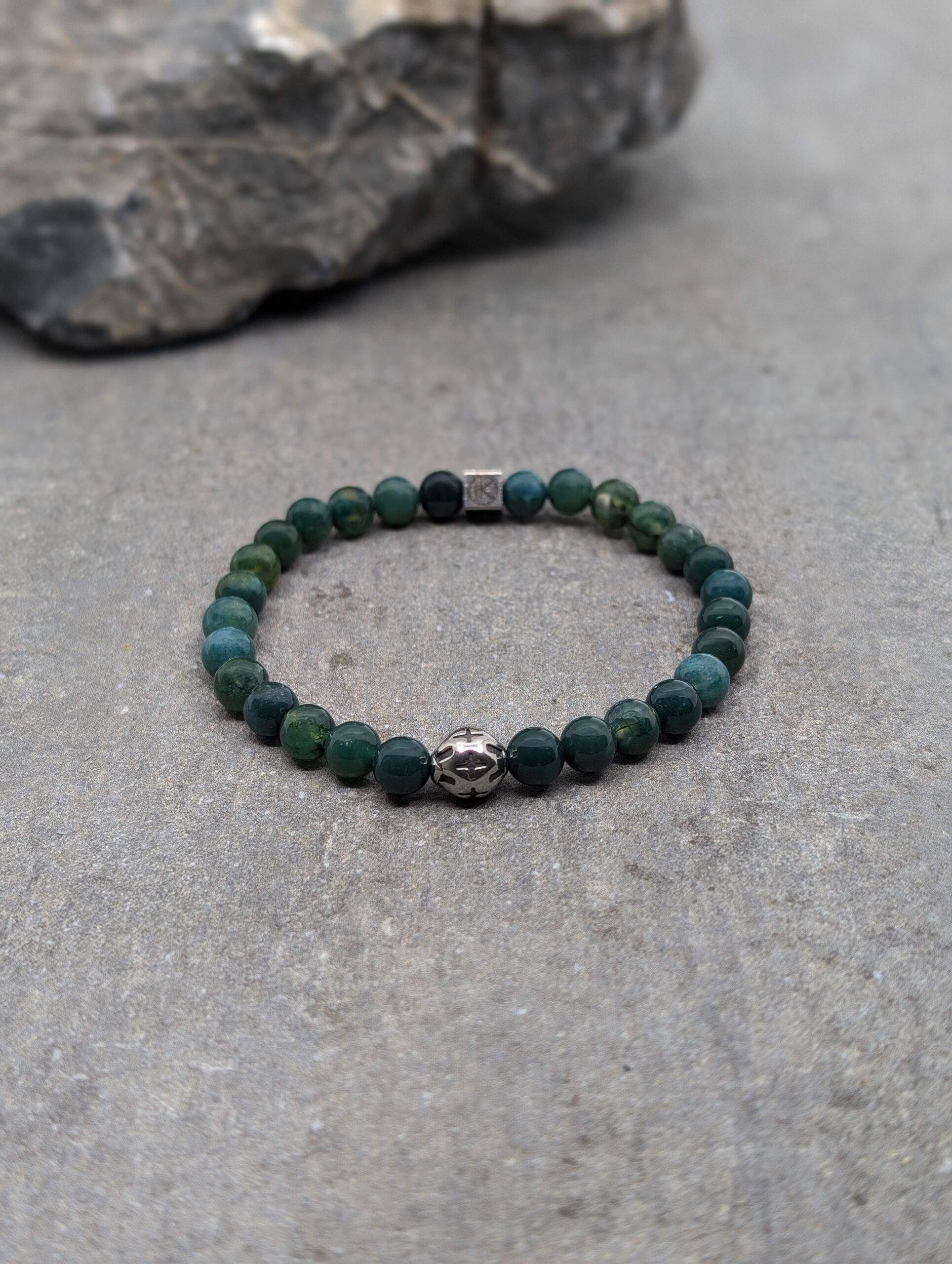 IKOBA Bracelet Agate Mousse Acier Inoxydable 6 mm