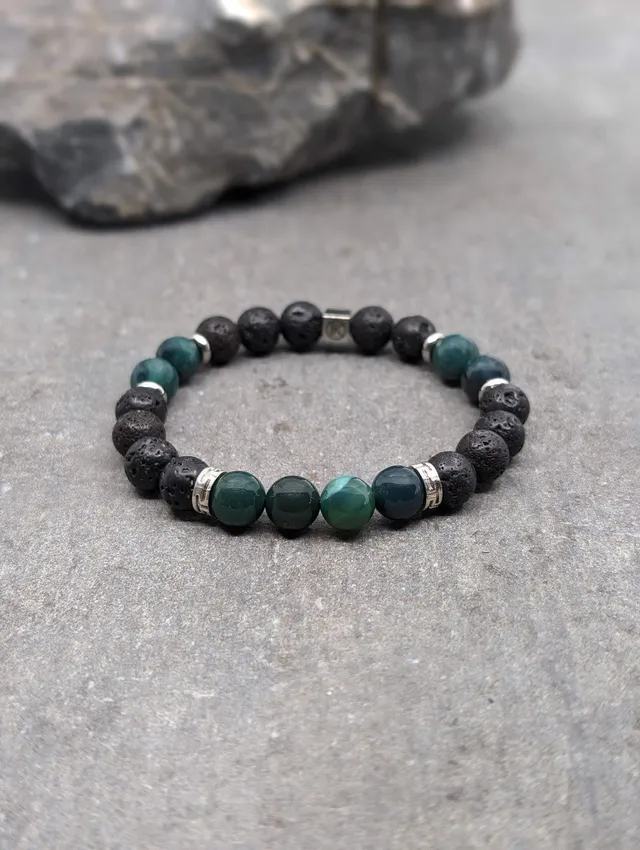 IKOBA Bracelet agate mousse et lave 8mm pierres naturelles