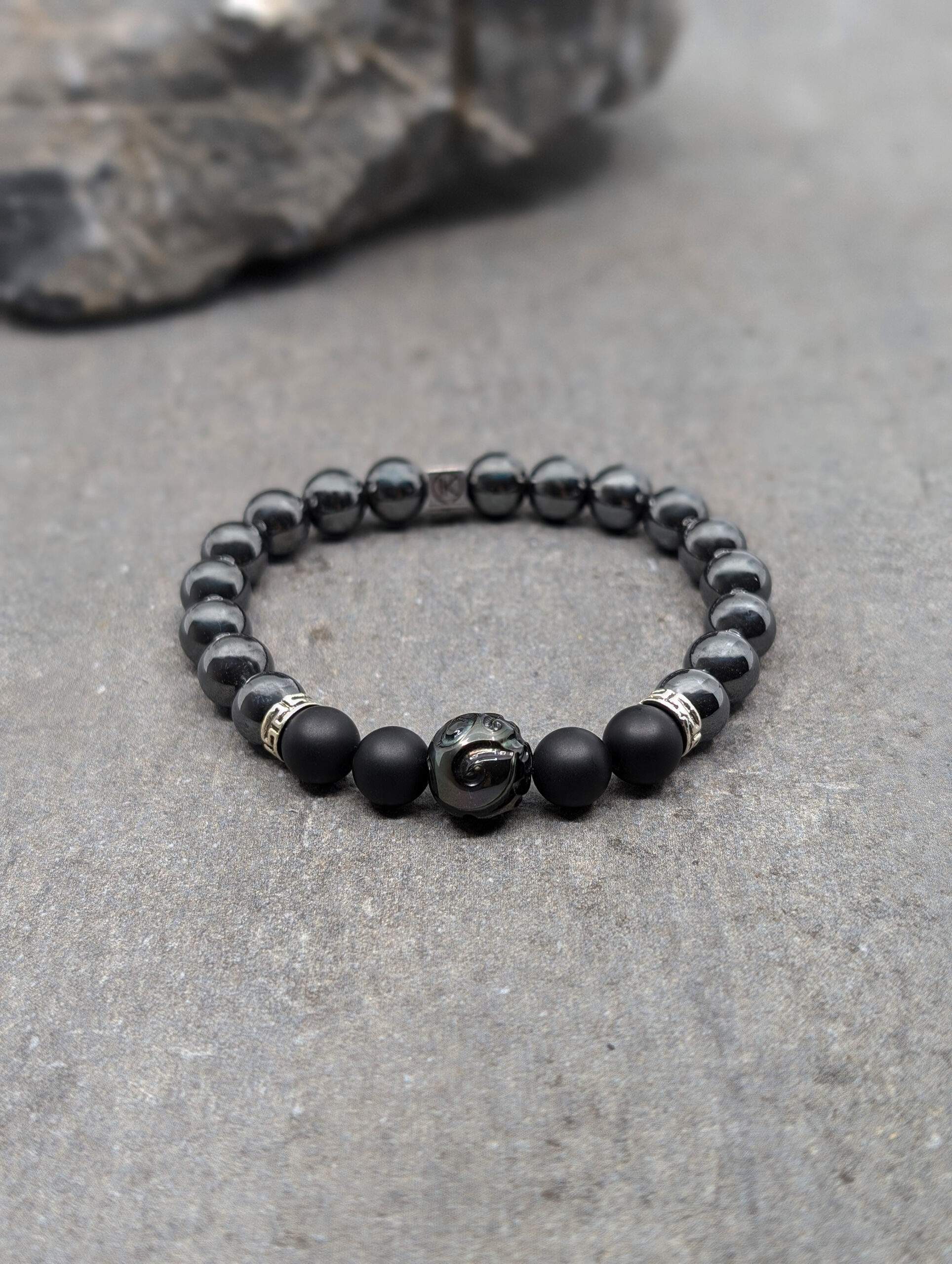 IKOBA Bracelets Hématite Agate Perle Tahiti bracelet gravé 8mm