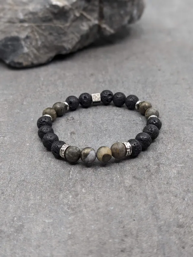 IKOBA Bracelets bracelet pyrite pierre de lave 8 mm