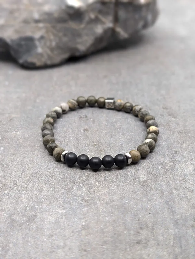 IKOBA Bracelets bracelet pyrite agate noire dépolie 6 mm