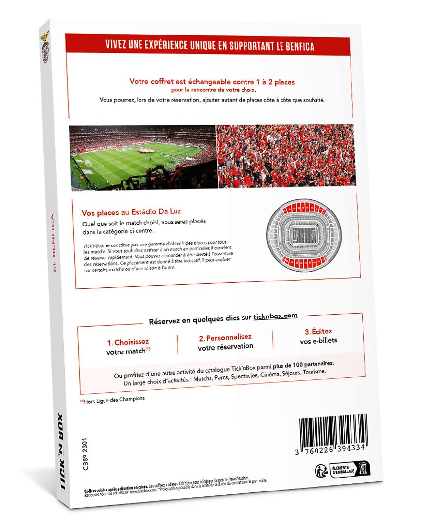 Wonderbox Évènements Sportifs SL Benfica coffret cadeau 2 pers match