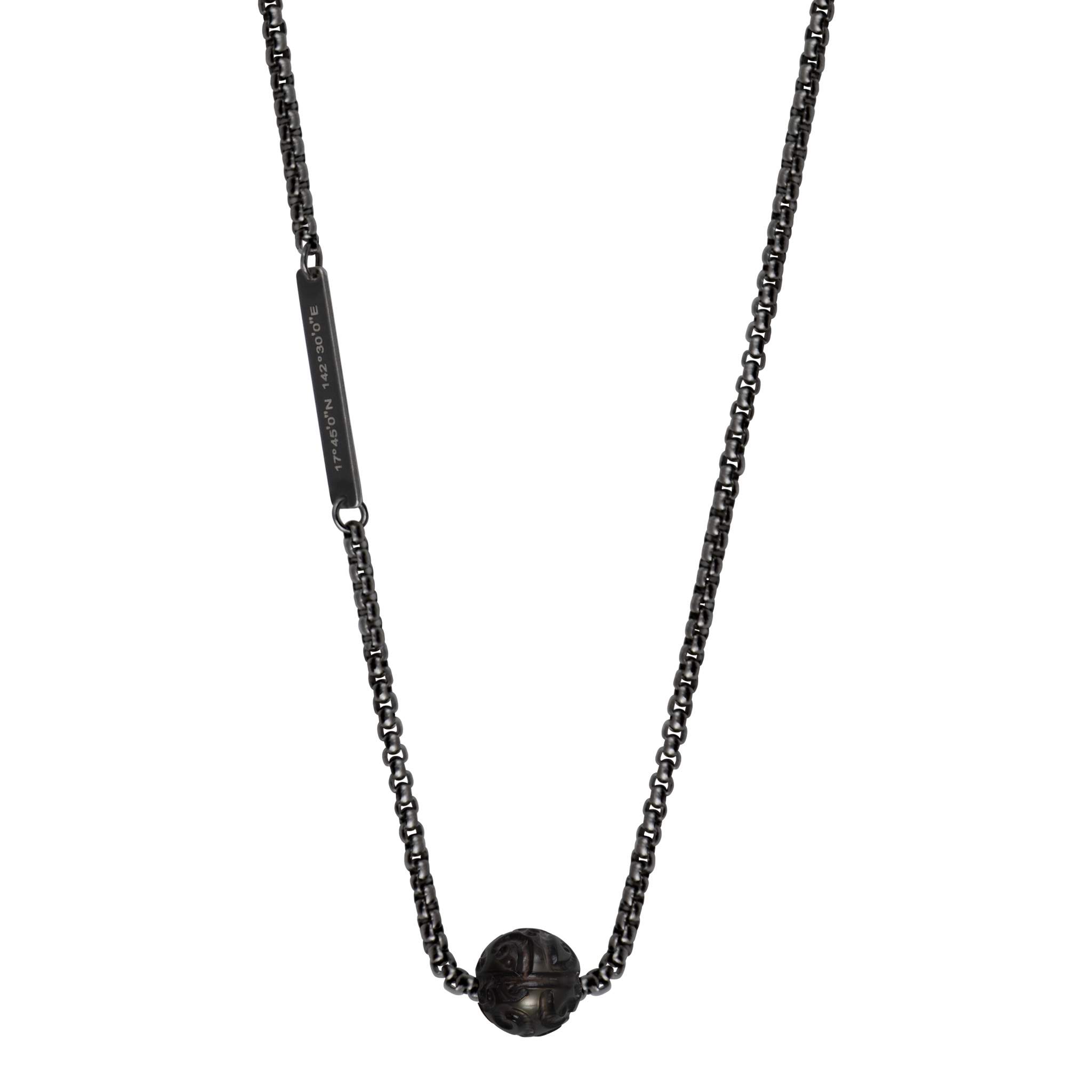 IKOBA Colliers Perle Tahiti Gravée collier chaîne acier vieilli
