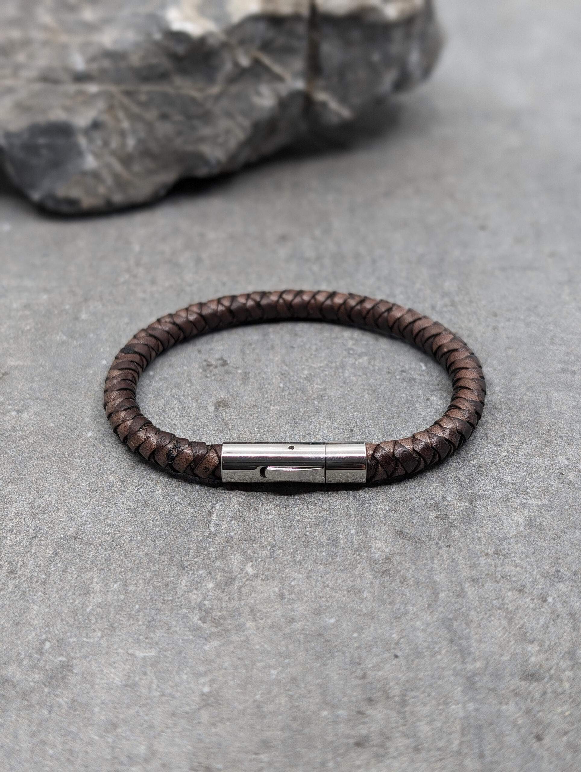 IKOBA Bracelets cuir marron fermoir acier bracelet homme