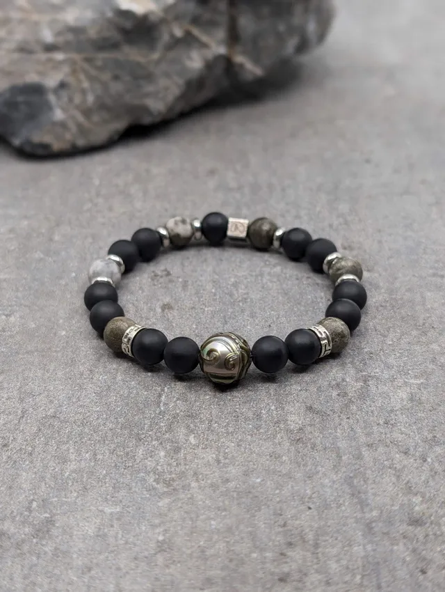IKOBA Bracelets bracelet pyrite agate perle tahiti 8mm