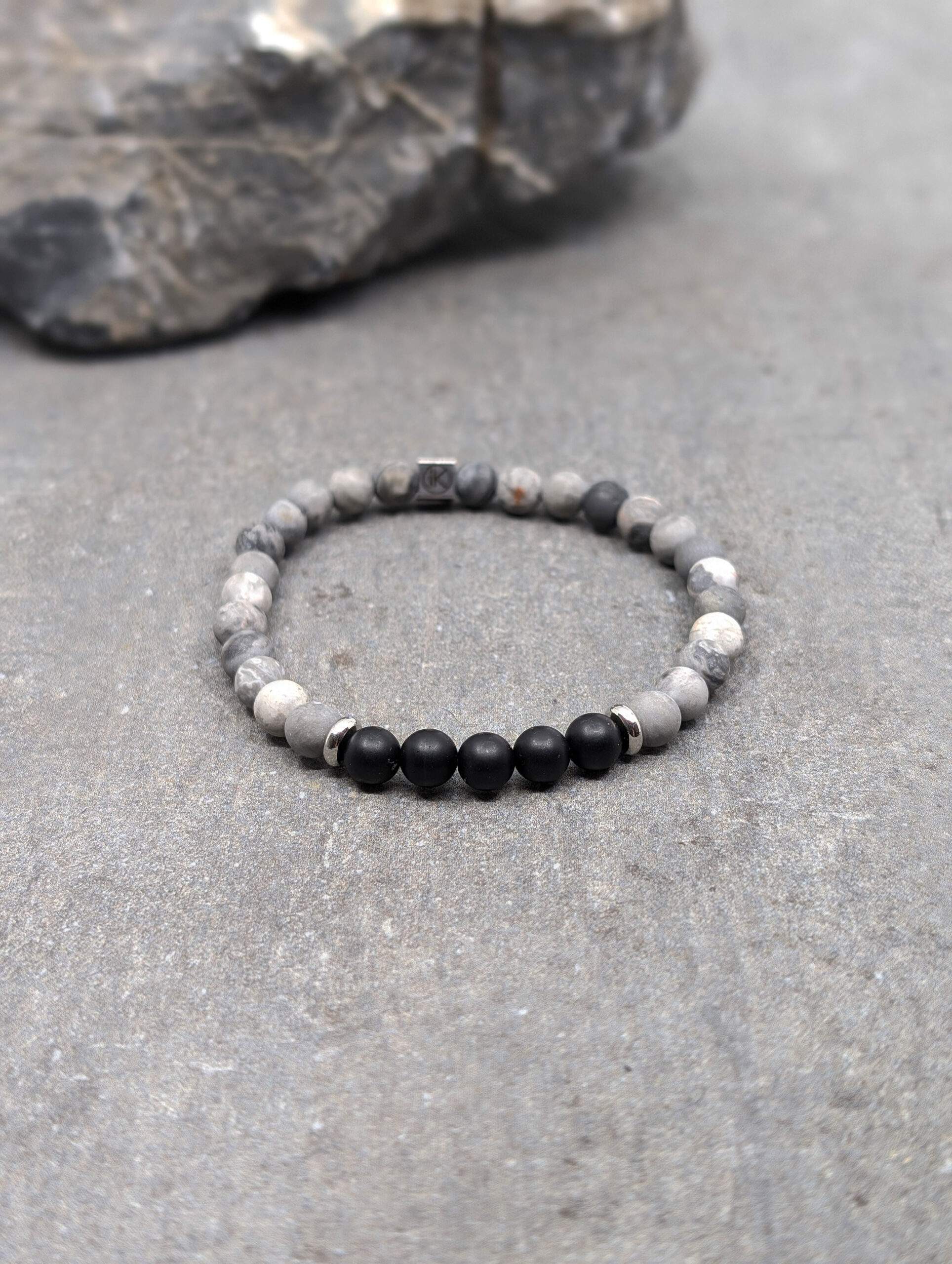 IKOBA Bracelets jaspe paysage agate noire bracelet 6mm