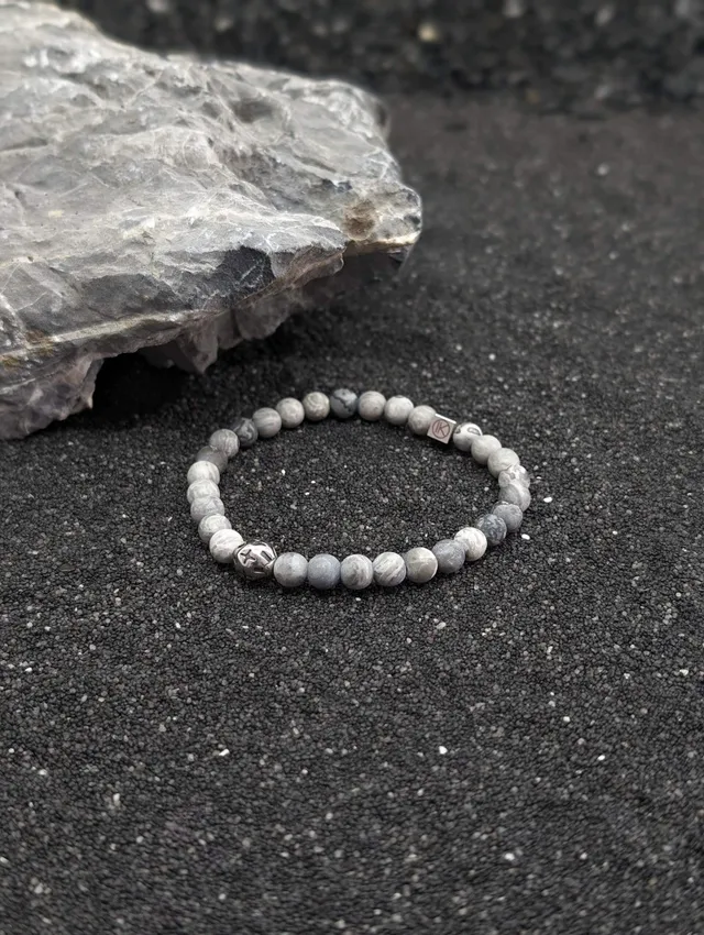IKOBA Bracelets bracelet jaspe paysage gris 6mm acier