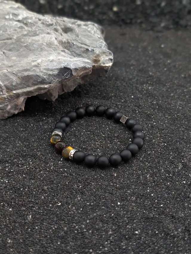 IKOBA Trois Yeux bracelet agate noire dépolie 8mm