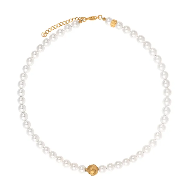 IKOBA Colliers collier perles blanches motif terre doré