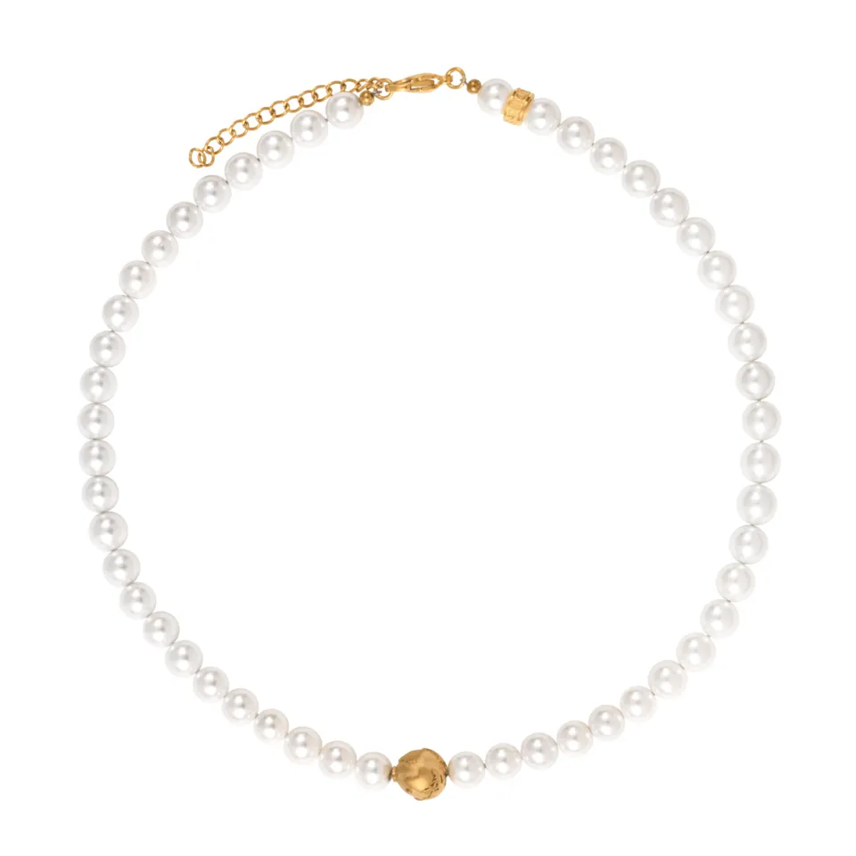 IKOBA Colliers collier perles blanches motif terre doré