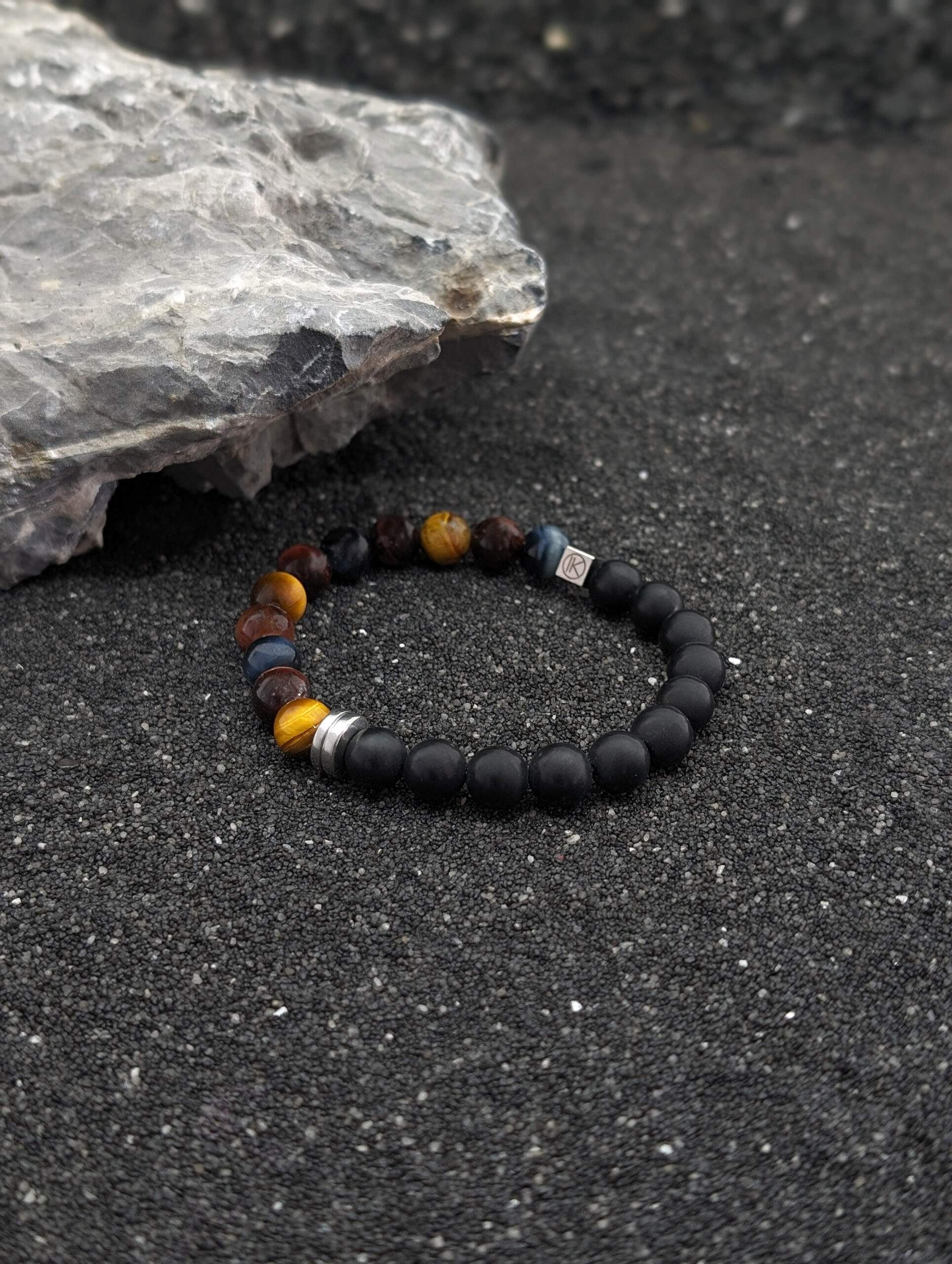 IKOBA Bracelets trois yeux agate noire 8mm bracelet bicolore