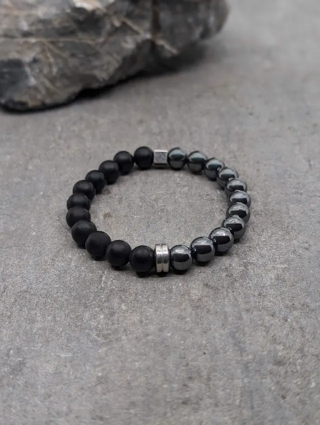 IKOBA Bracelets Hématite Agate Noire bracelet bicolore 8mm