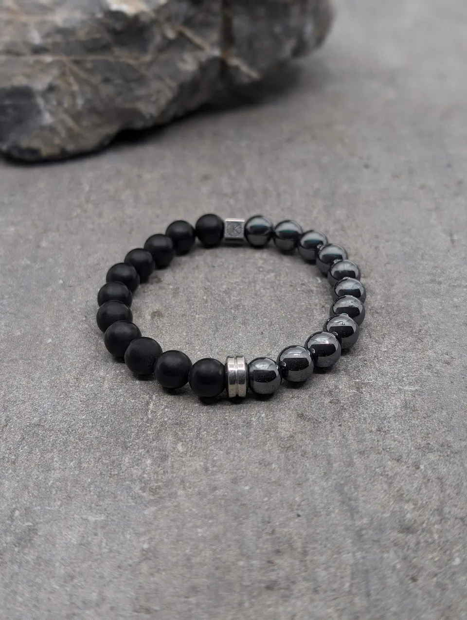 IKOBA Bracelets Hématite Agate Noire bracelet bicolore 8mm